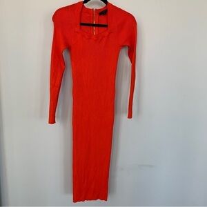 Allsaints Bardi Ribbed Dress in Orange Size M